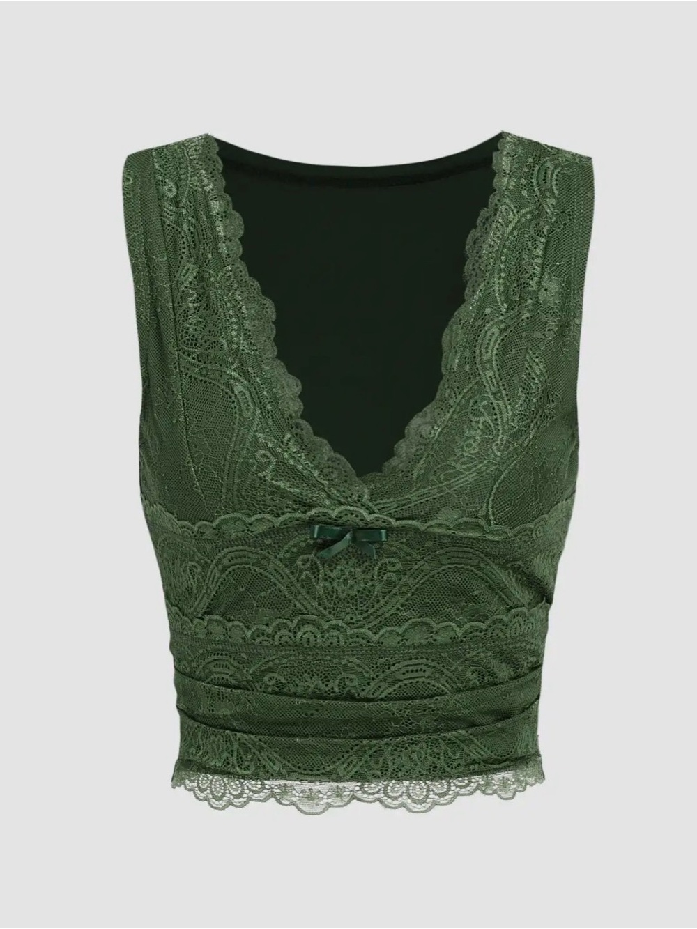Cider Olive Green Lace V-Neck Crop Tank Top Size L - Picture 1 of 7